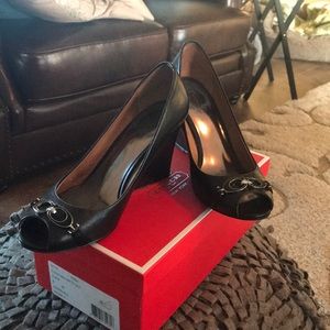 Coach black peep toe wedge heels 8m